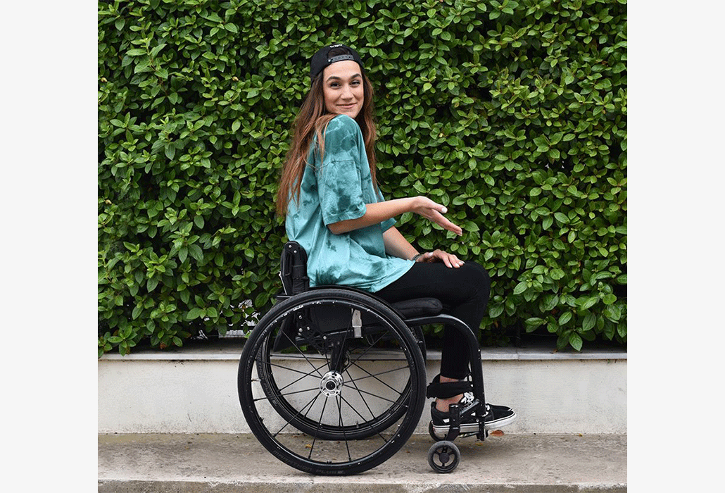 Georgia Kaltsi in her Wheelchair