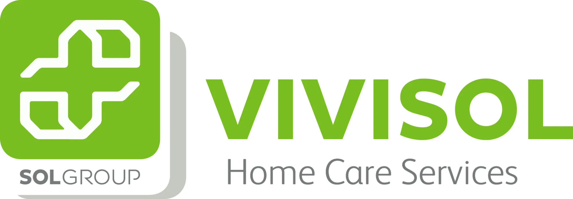 Logo of Vivisol Home Care Services with green cross and text